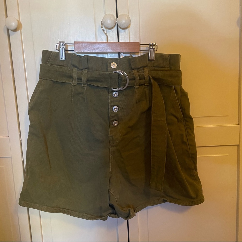 Free People cindy utility paperbag high rise denim short sage green size 12